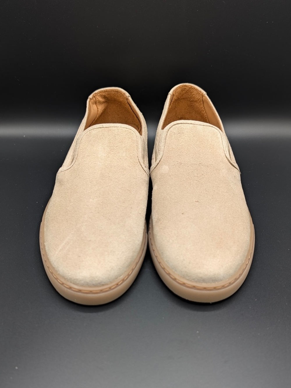 KOIO Taranto Suede Slip On Sneaker Mens 10 D Sand Beige Flat Loafer Shoes Flawed